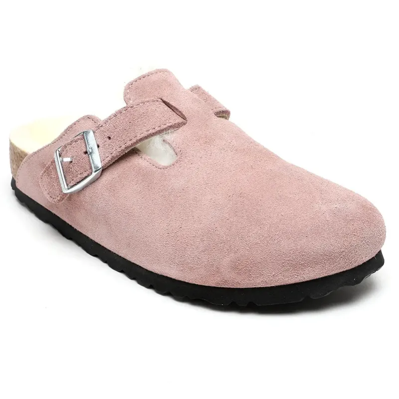 Birkenstock Boston Shearling Suede Leather Lavender Blush Clogs sold by Zulily