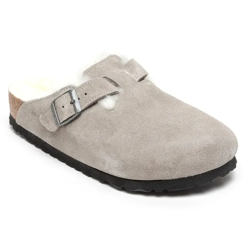 Birkenstock Boston Shearling Suede Leather Stone Coin Clogs sold by Zulily