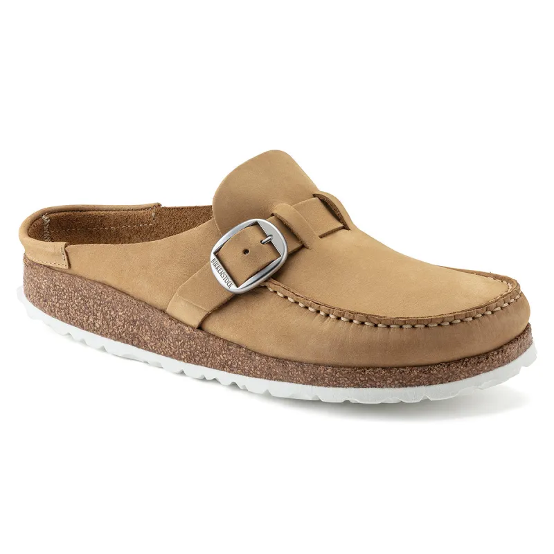 Birkenstock Buckley Nubuck Leather Latte Cream Clogs sold by Zulily