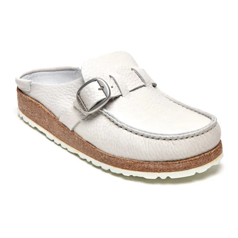 Birkenstock Buckley Natural Leather White Clogs sold by Zulily