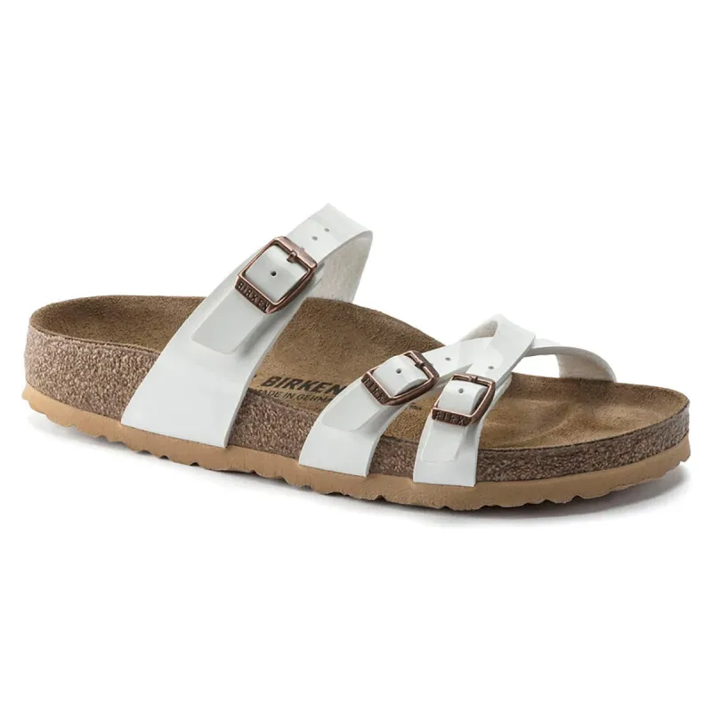Birkenstock Franca Birko-Flor Patent White Sandals sold by Zulily