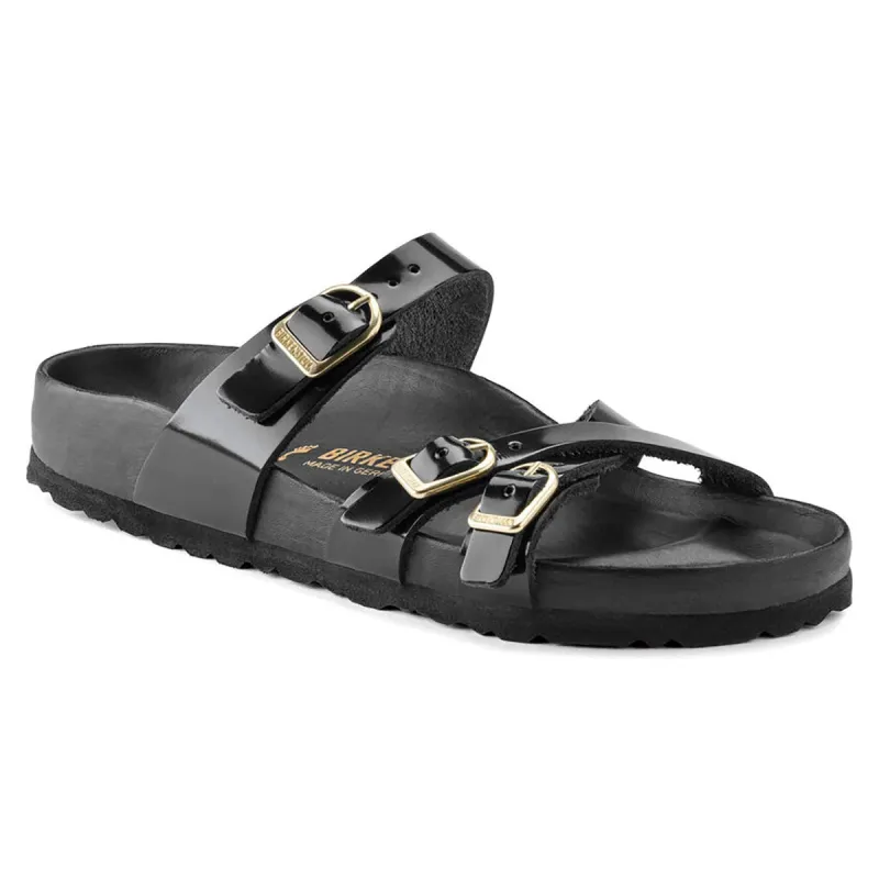 Birkenstock Franca Natural Leather Patent Black Sandals sold by Zulily