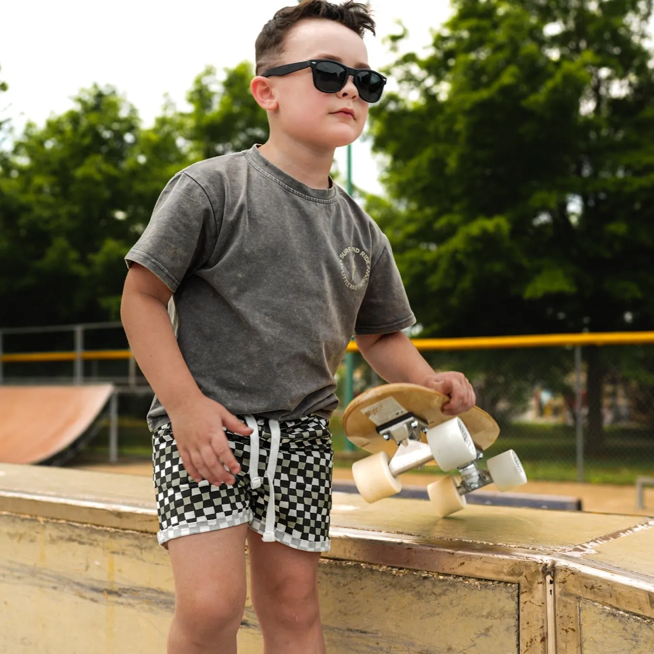 LITTLE RAD THINGS BOY'S CHECK 'YA LATER SHORTS - BLACK/GREY sold by Zulily product image thumbnail 5