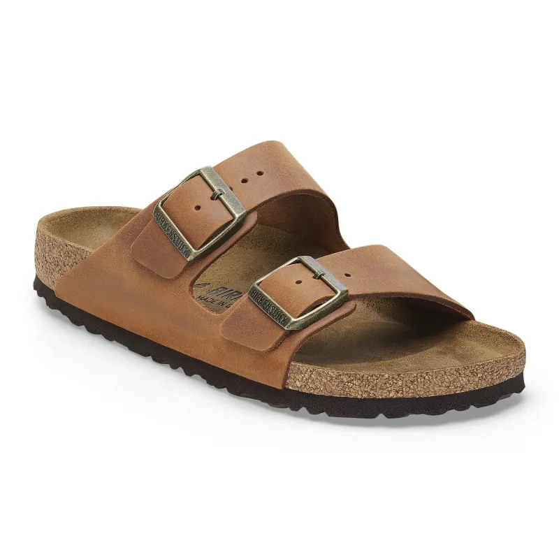 Birkenstock Arizona Natural Leather Cognac Sandals sold by Zulily