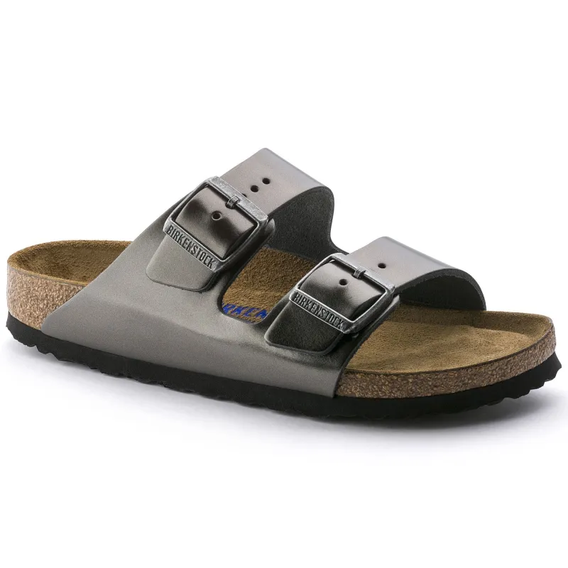 Birkenstock Arizona Soft Footbed Leather Metallic Anthracite Sandals sold by Zulily