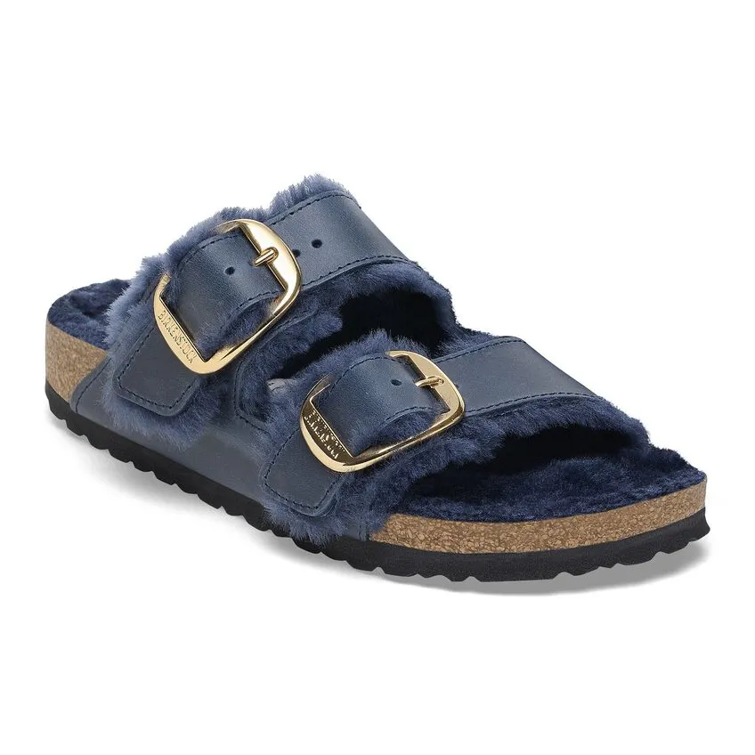 Birkenstock Arizona Shearling Oiled Leather Navy Sandals sold by Zulily