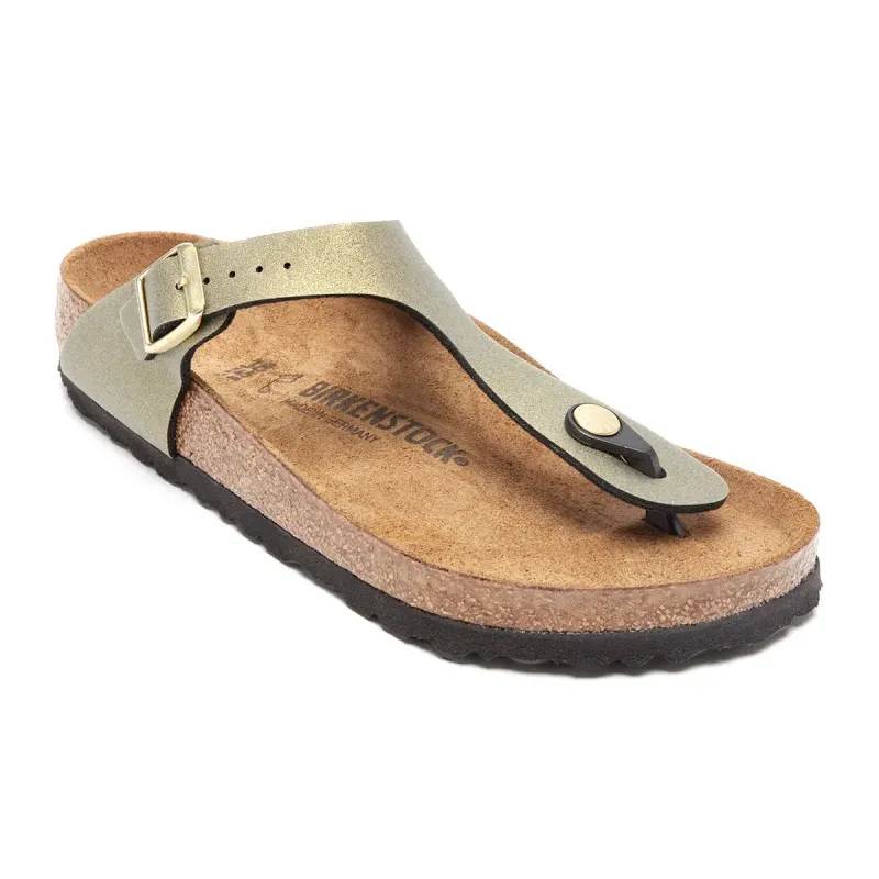 Birkenstock Gizeh Birko-Flor Icy Metallic Stone Gold Sandals sold by Zulily