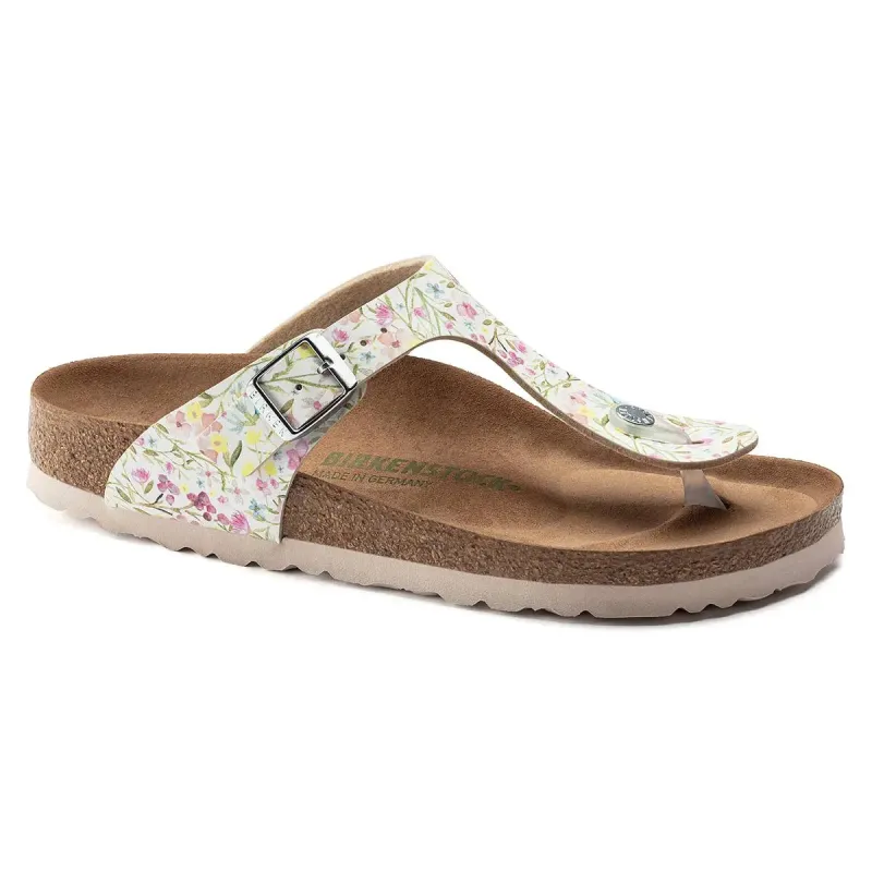Birkenstock Gizeh Birko-Flor Vegan Watercolor Flower White Sandals sold by Zulily