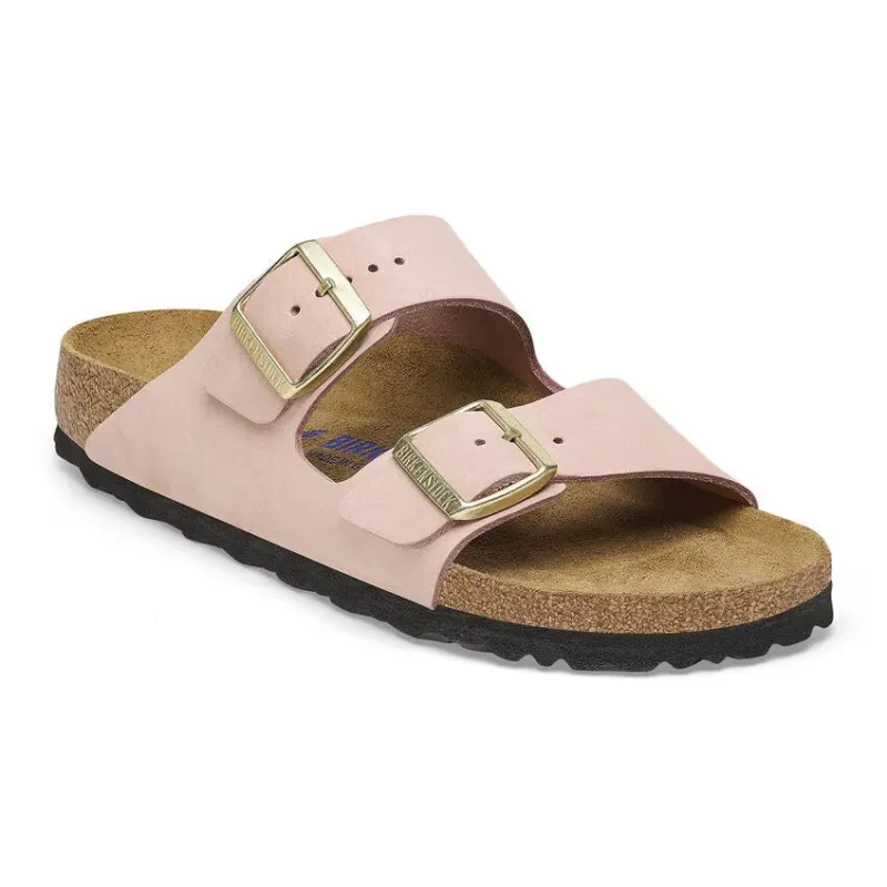 Birkenstock Arizona Nubuck Leather Soft Footbed Soft Pink Sandals sold by Zulily