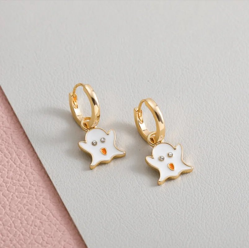 Goldtone White Cute Ghost Huggie Hoop Earrings sold by Zulily