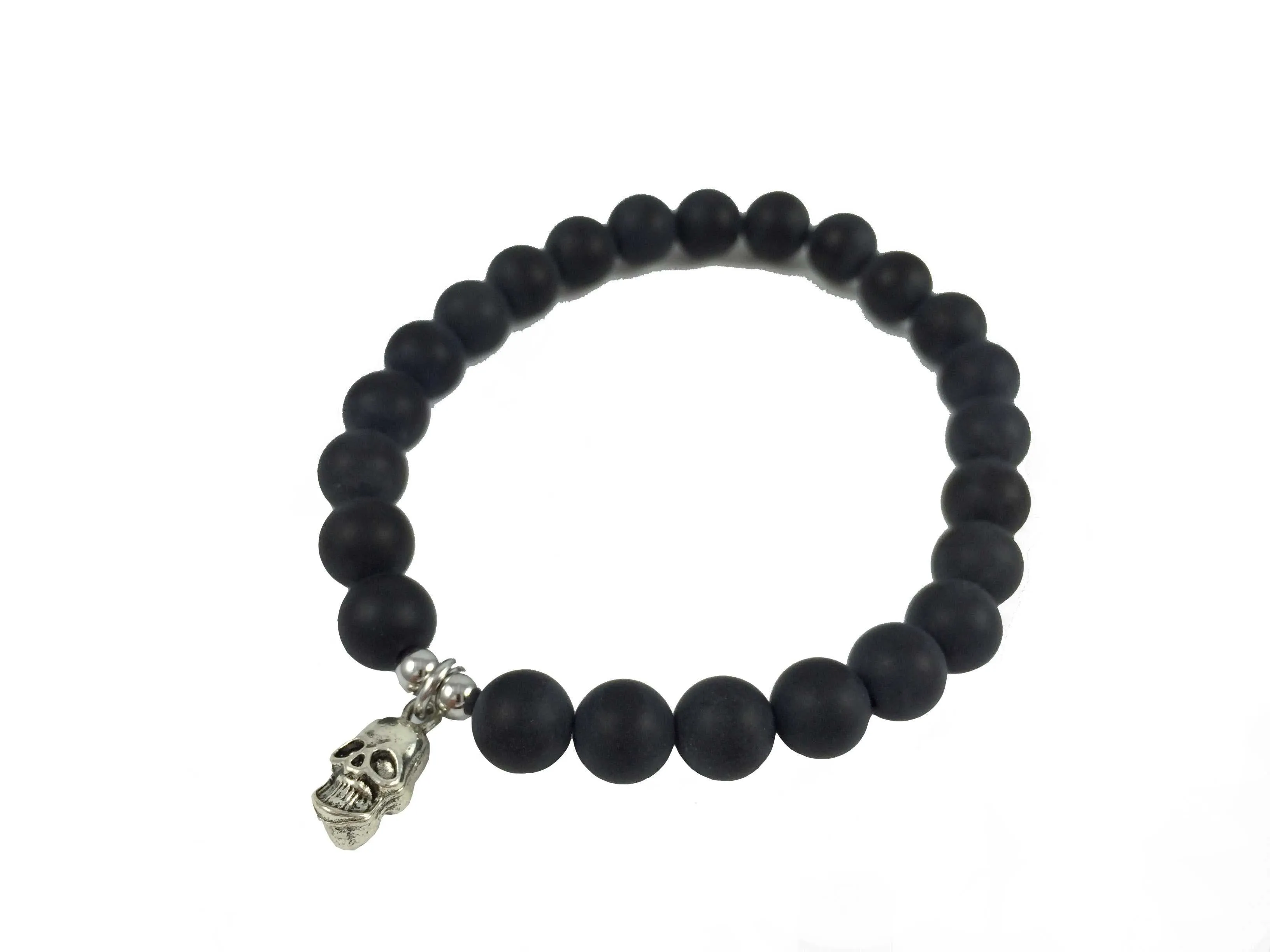 Black Beaded Bracelet With Skull Charm sold by Zulily