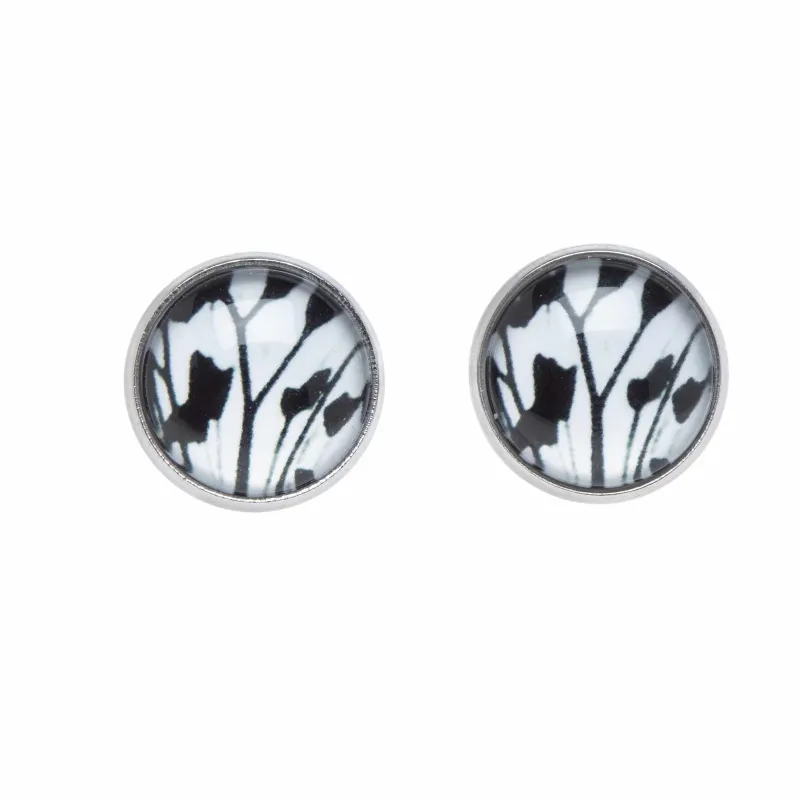 Black and White Floral Patterned Circular Stud Earrings made by Zulily