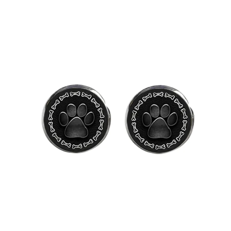 Black Paw Print Patterned Circular Stud Earrings made by Zulily