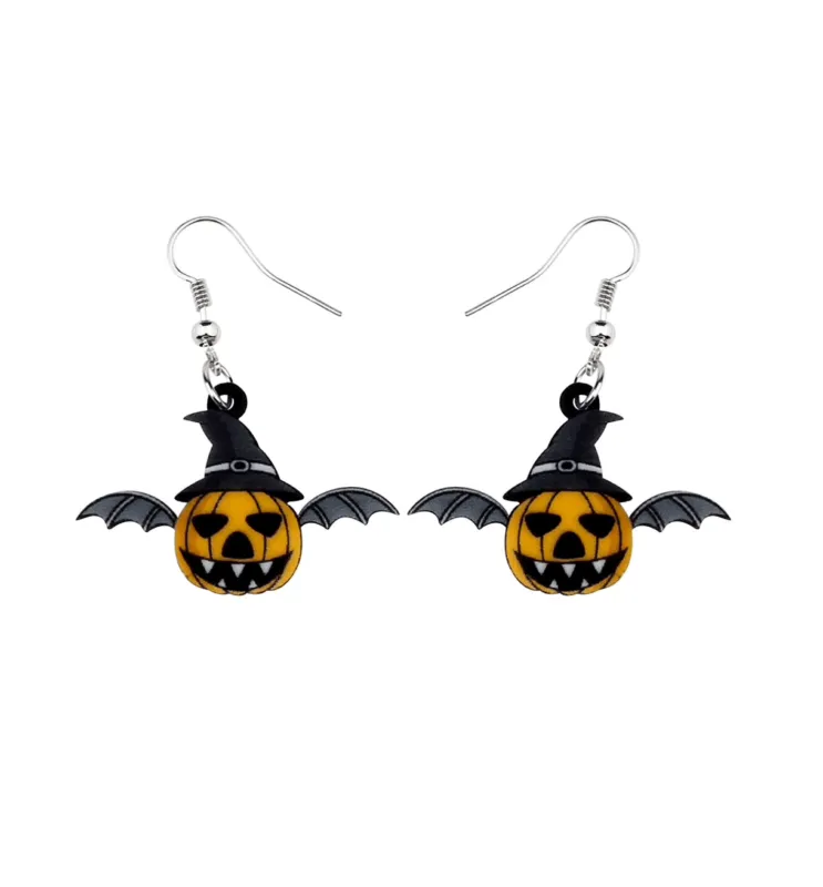 Pumpkin With Bat Wings Drop Earrings sold by Zulily