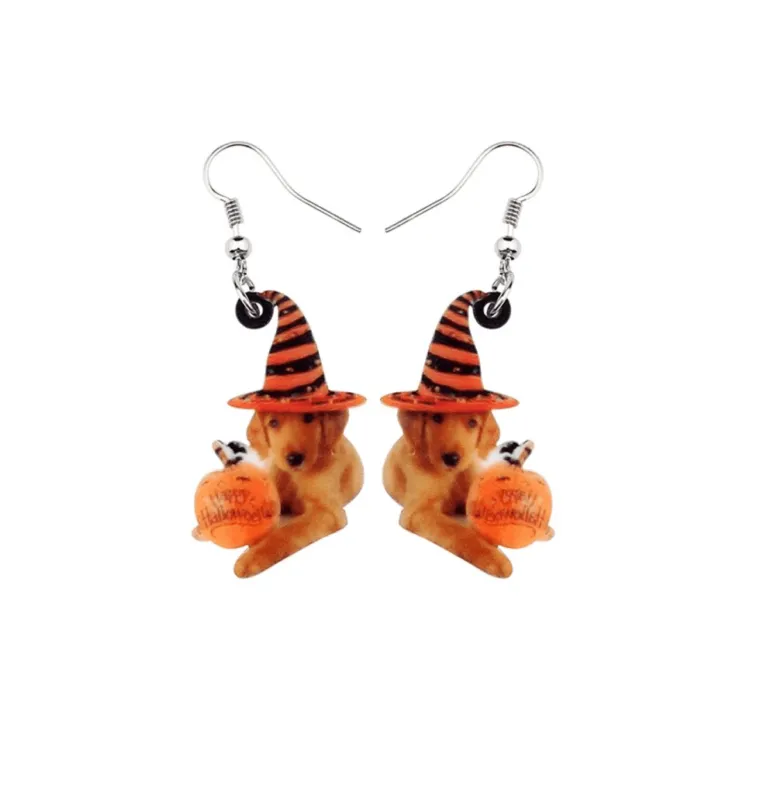 Labrador Dog In Witch Hat Drop Earrings sold by Zulily
