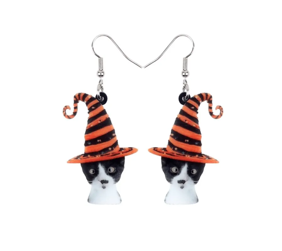 Silly Cat With Witches Hat Drop Earrings sold by Zulily