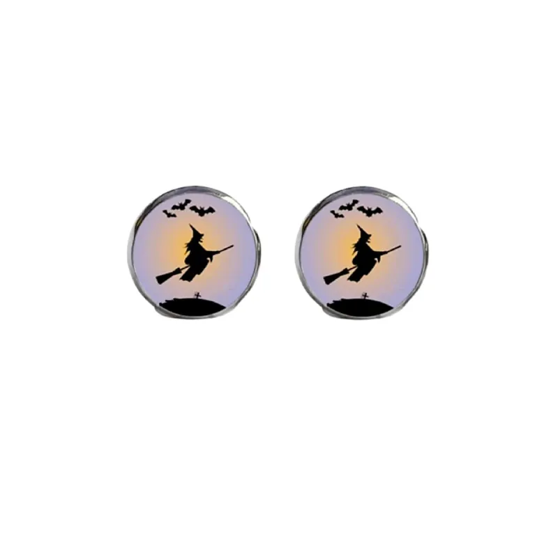 Flying Witch With Bats Multi Colored Floral Rectangular Drop Earrings sold by Zulily
