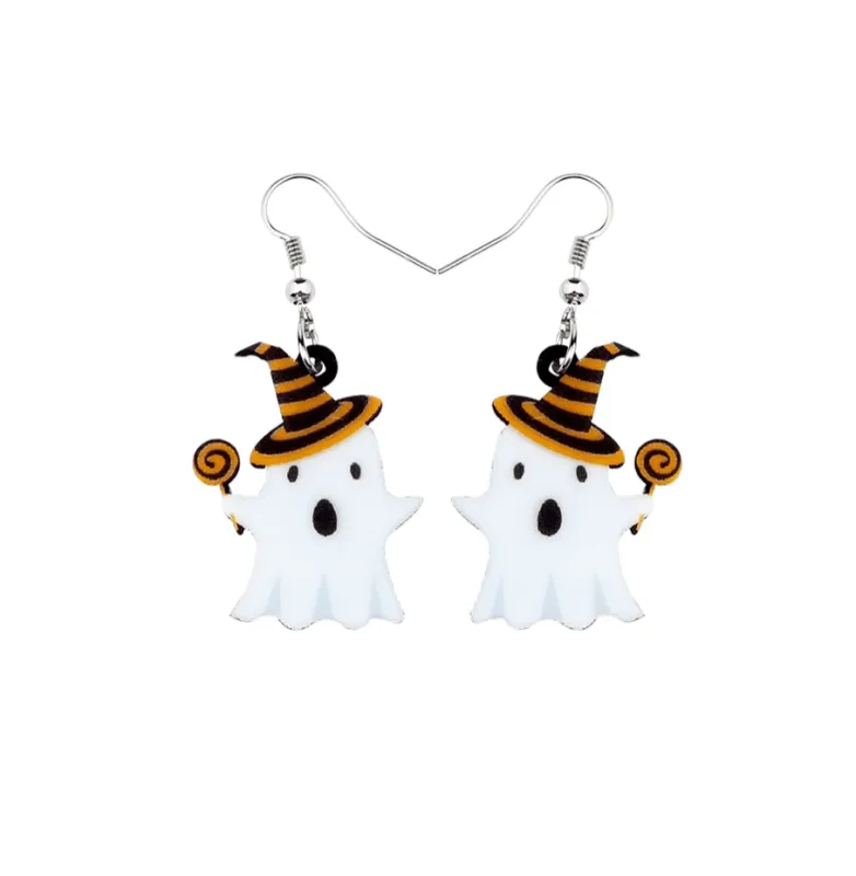 Cute White Halloween Ghost Acrylic Drop Earrings sold by Zulily