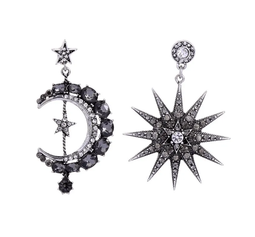 Antiqued Crystal Dark Silvertone Moon And Sun Drop Earrings sold by Zulily