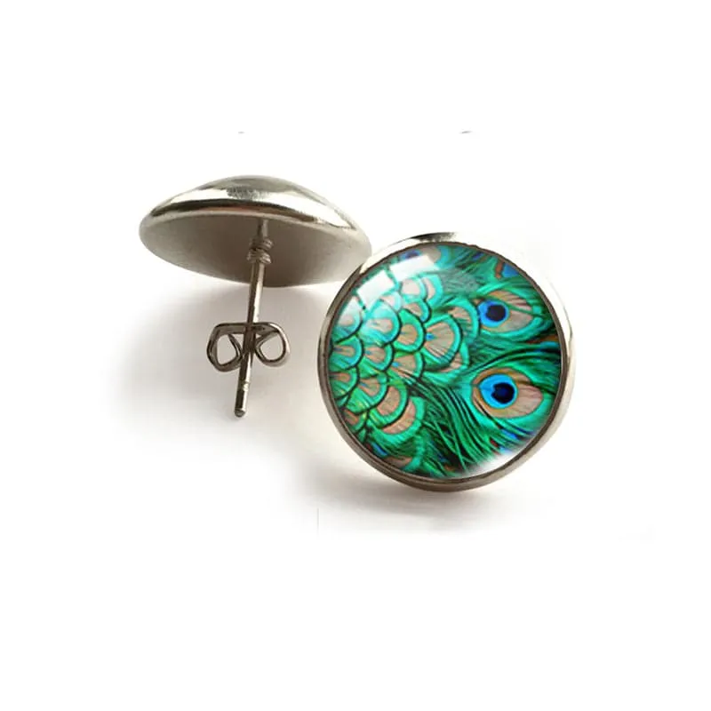 Peacock Feathers Circular Stud Earrings sold by Zulily