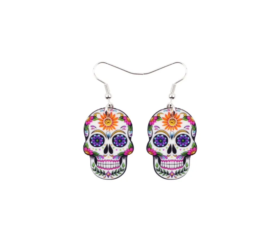 Cute Sugar Skull White Halloween Ghost Acrylic Drop Earrings sold by Zulily