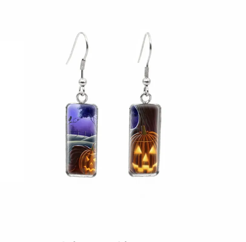 Halloween Themed Rectangular Drop Earrings - Nighttime Jack-O-Lanterns sold by Zulily