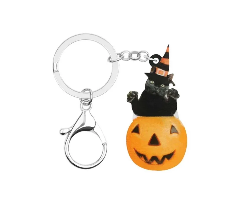 Black Cat In Jack-o-lantern Key Chain sold by Zulily