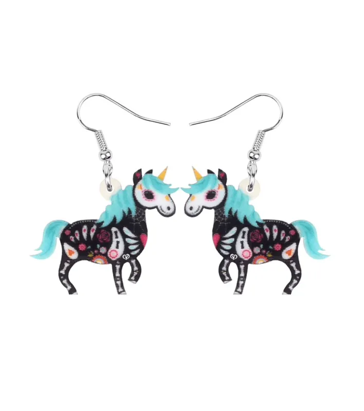 Black Blue Skeleton Horse Drop Earrings sold by Zulily