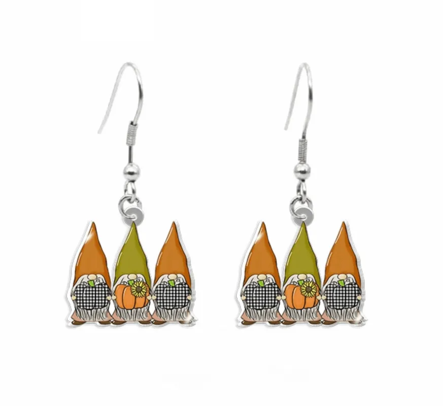 Green & Orange Gnomes With Pumpkins Drop Earrings sold by Zulily