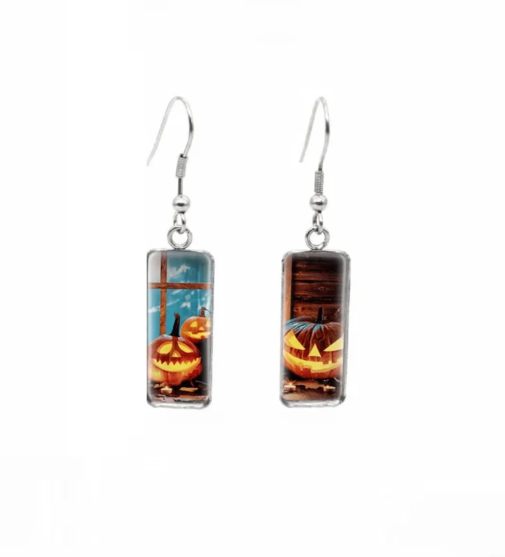 Halloween Themed Rectangular Drop Earrings - Jack-O-Lanterns sold by Zulily