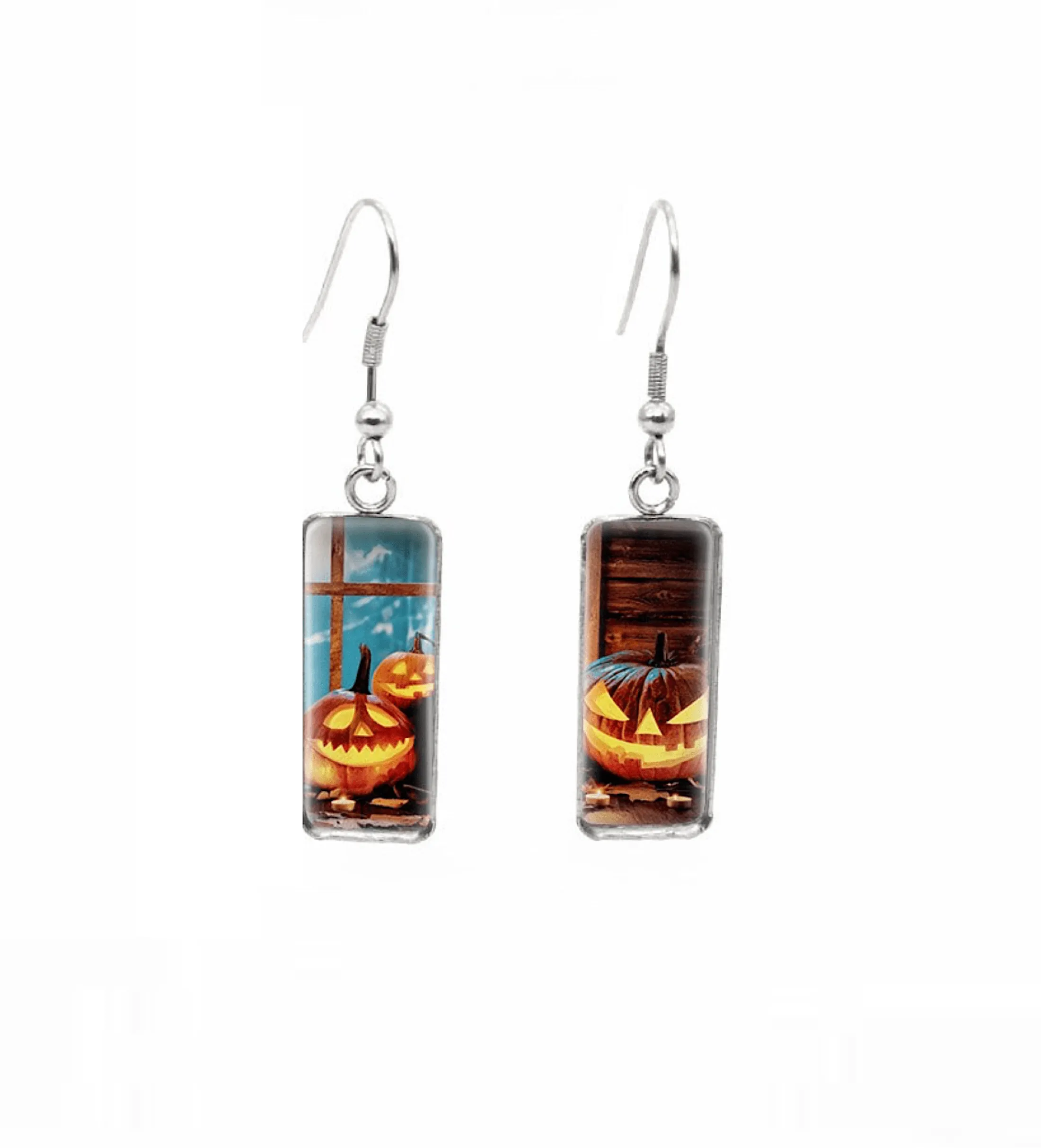 Halloween Themed Rectangular Drop Earrings - Jack-O-Lanterns sold by Zulily