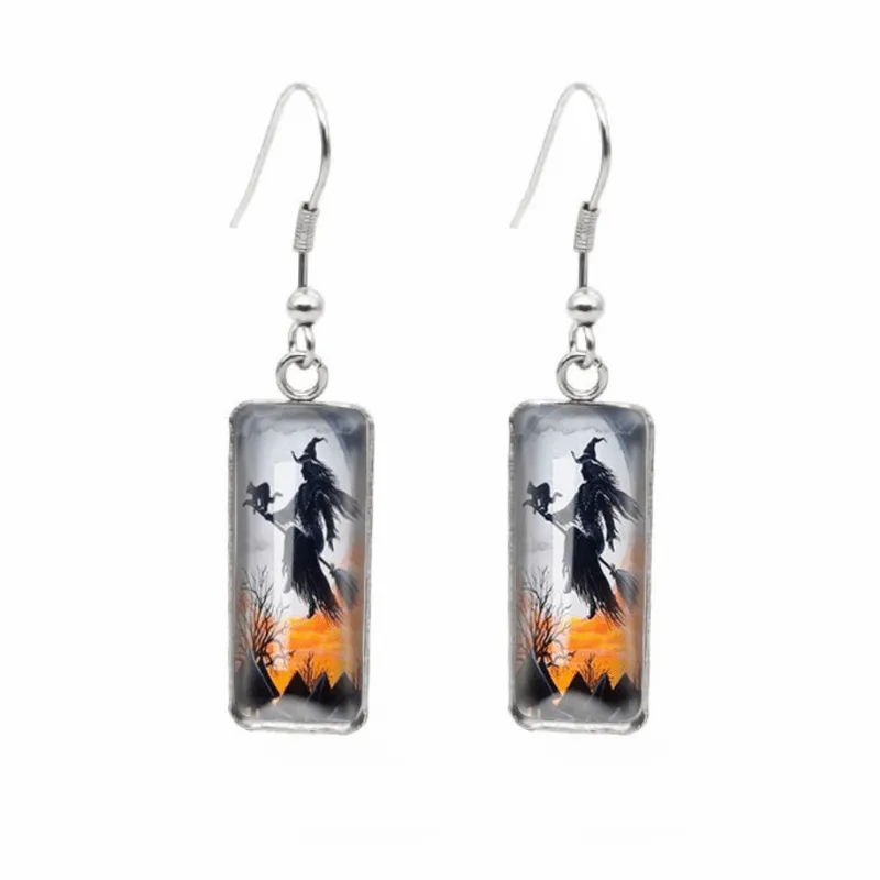 Halloween Themed Rectangular Drop Earrings - Flying Witch sold by Zulily