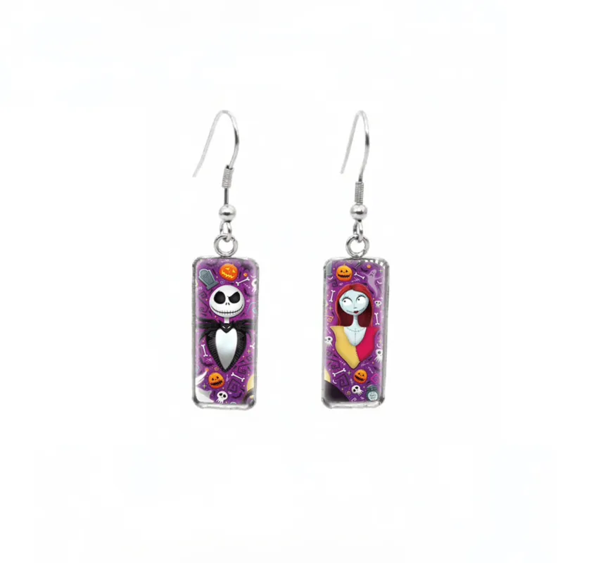 Halloween Themed Rectangular Drop Earrings - Skeleton Couple sold by Zulily