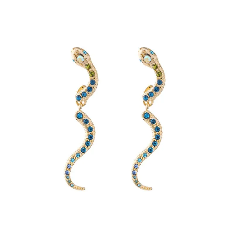 Goldtone Blue Crystal Snake Earrings sold by Zulily product image thumbnail 2