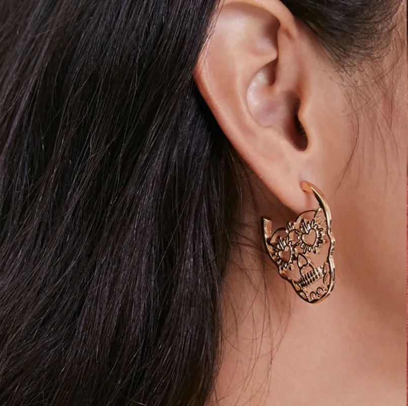 Goldtone Sugar Skull Openwork Earrings sold by Zulily