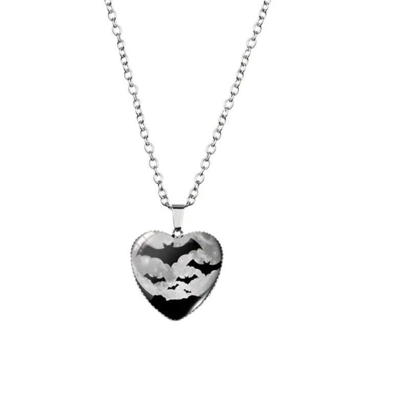 Silvertone Black Flying Bat Heart Pendant Necklace sold by Zulily