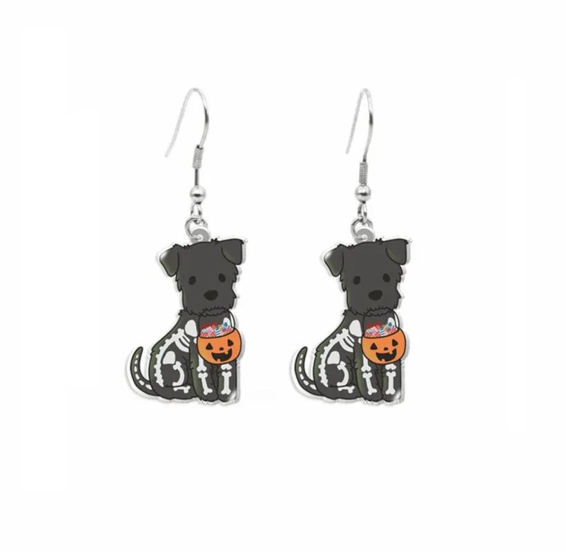 Grey Skeleton Puppy with Jack-O-Lantern Drop Earrings sold by Zulily
