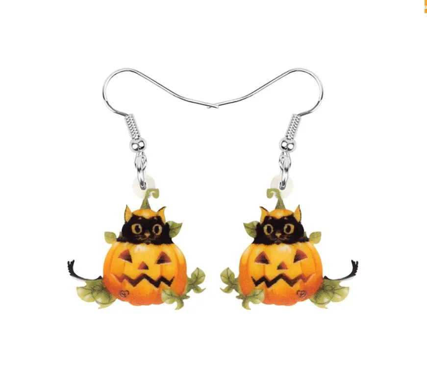 Black Cat In Jack-o-lantern Drop Earrings sold by Zulily