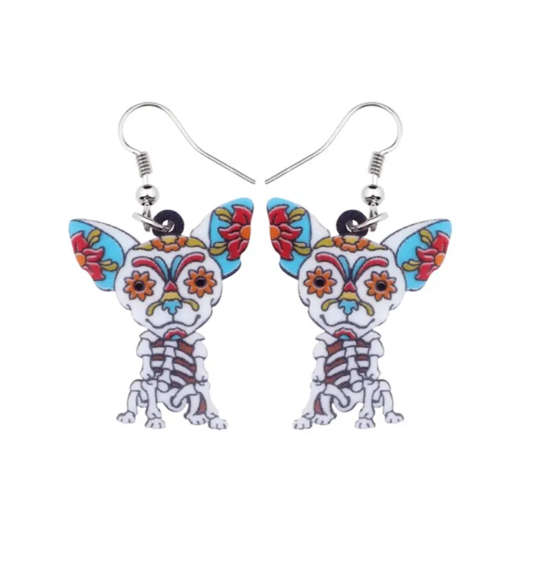 Blue Floral Skeleton Dog Drop Earrings sold by Zulily