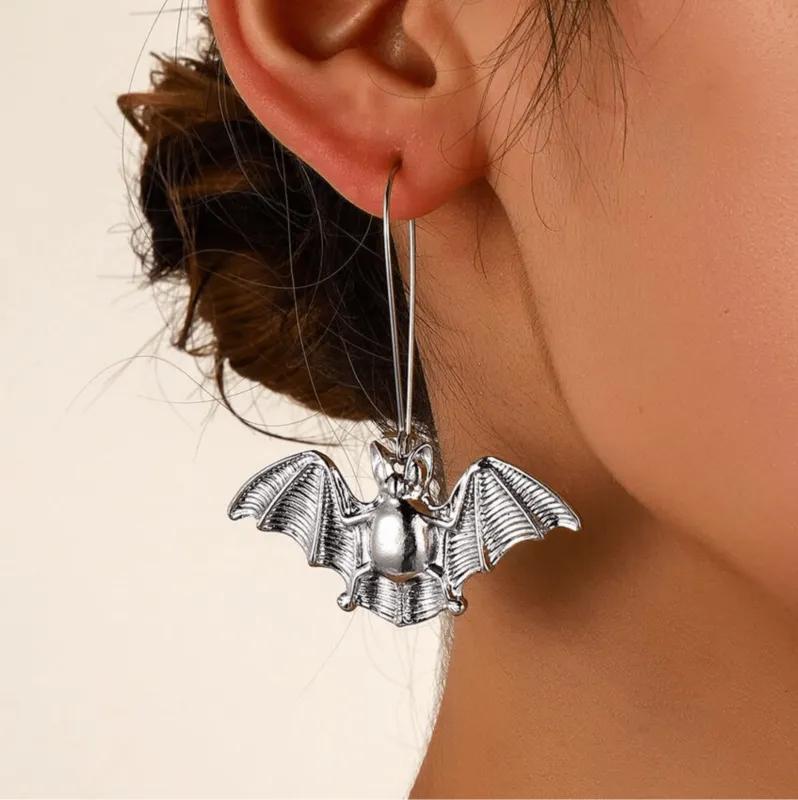 Silvertone Bat Drop Earrings sold by Zulily