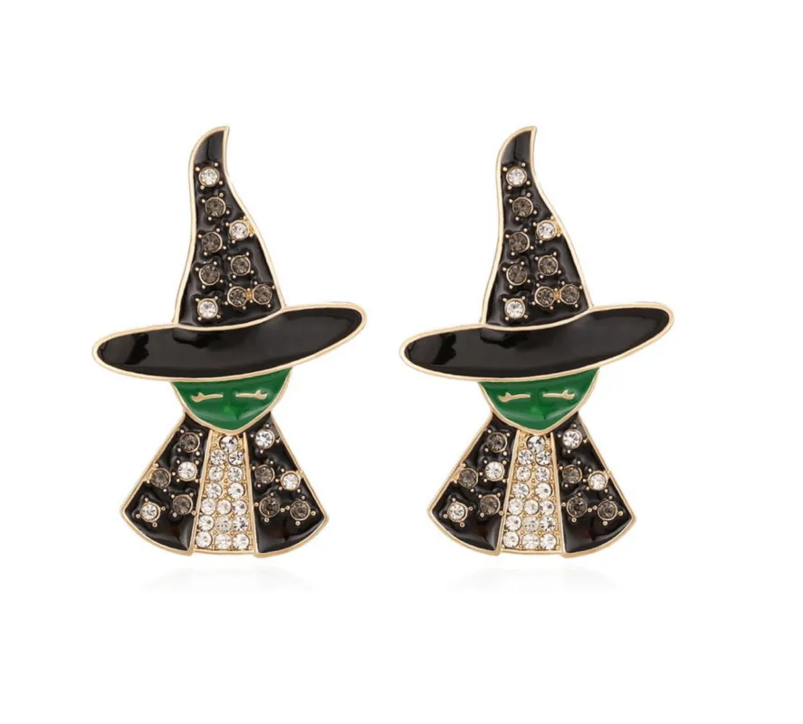 Green Black Wicked Fun Crystal Witch Stud Earrings sold by Zulily