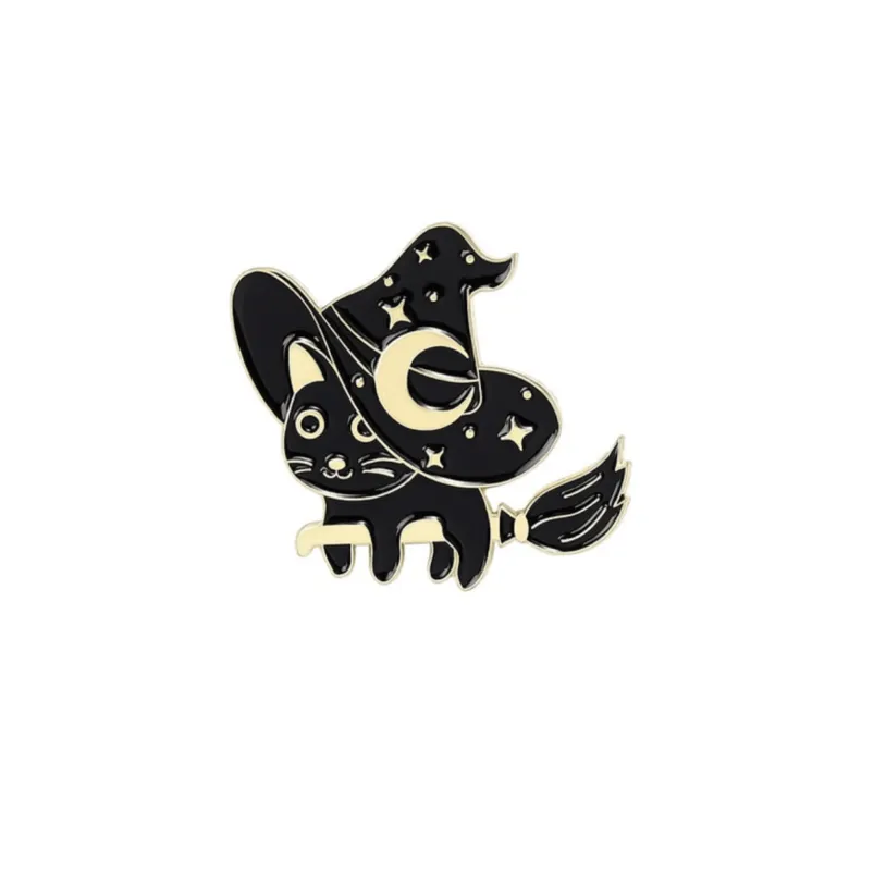Black Witchy Cat Brooch Pin sold by Zulily