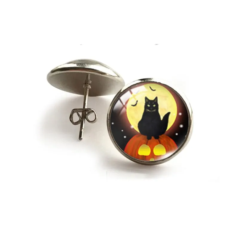 Black Cat Jack-O-Lantern Circular Stud Earrings sold by Zulily