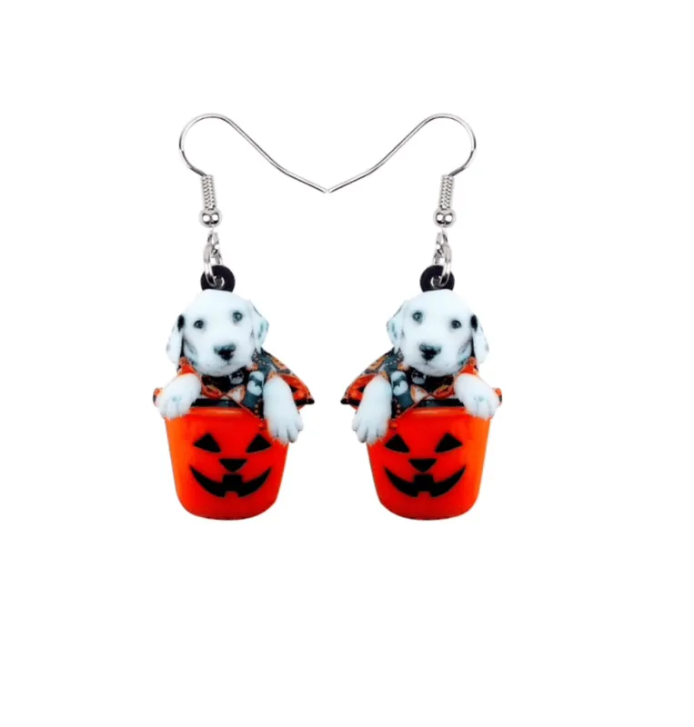Dalmatian Puppy Trick Or Treating Acrylic Drop Earrings sold by Zulily