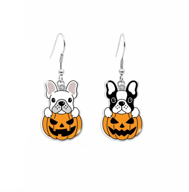 Cute Asymmetrical Pug Dogs In Pumpkin Drop Earrings sold by Zulily