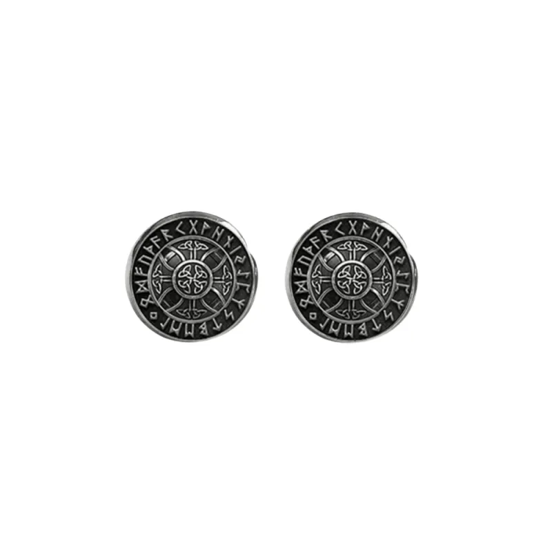 Black Viking Patterned Circular Stud Earrings made by Zulily