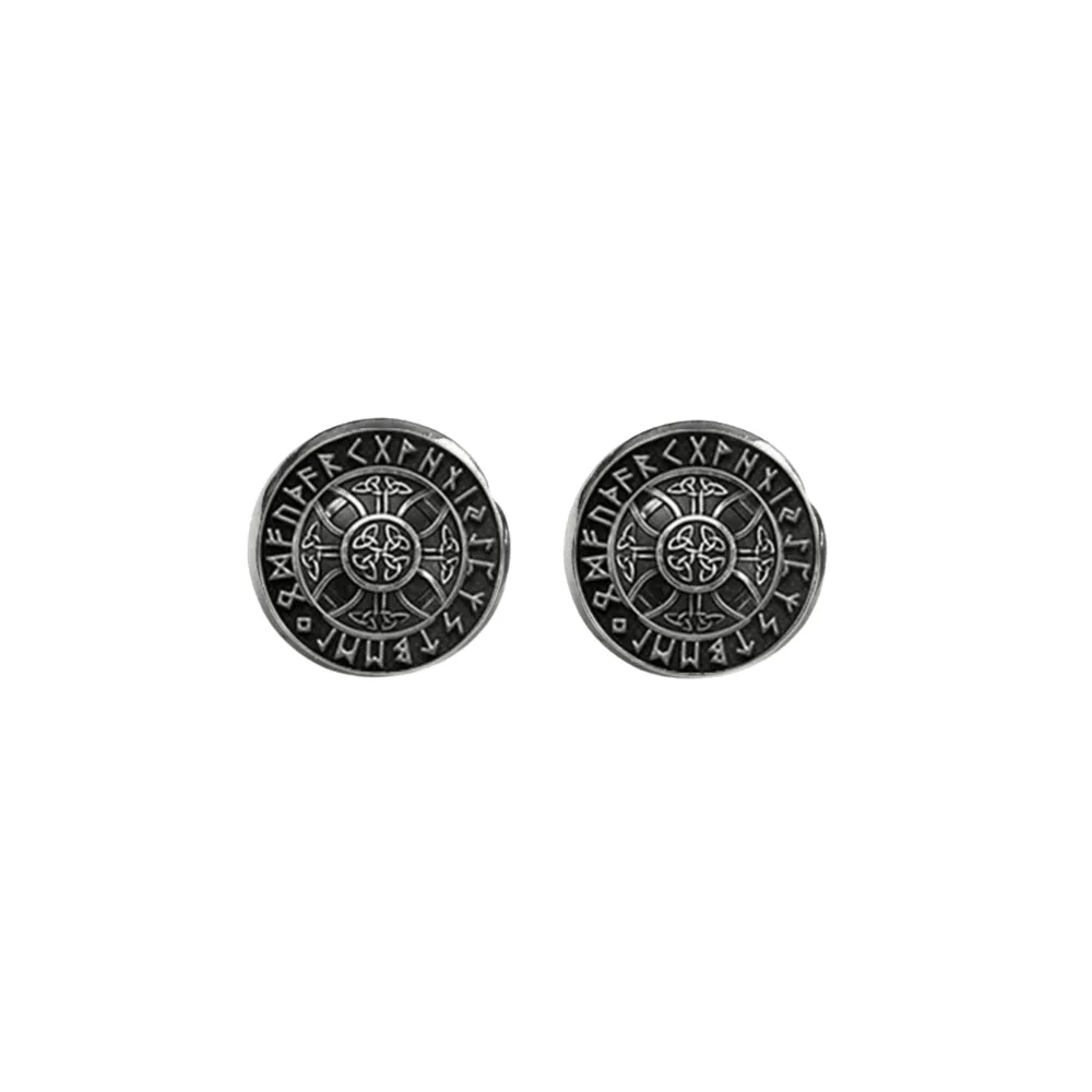 Black Viking Patterned Circular Stud Earrings sold by Zulily