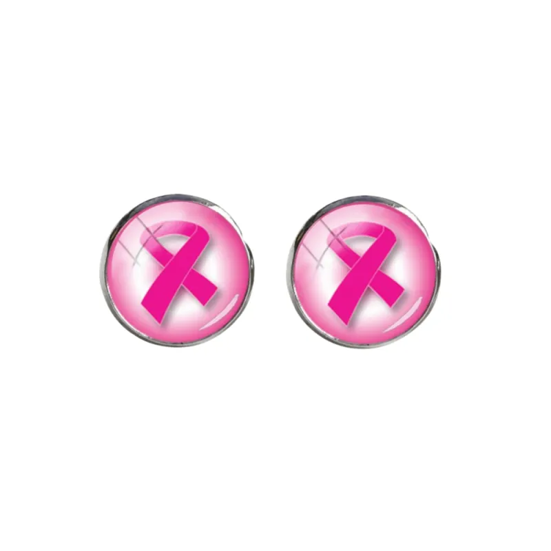 Pink Breast Cancer Ribbon Circular Stud Earrings sold by Zulily