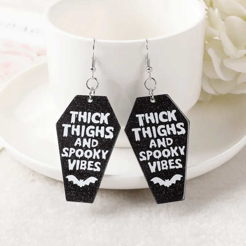 Black Thick Thighs And Spooky Vibes Coffin Drop Earrings sold by Zulily
