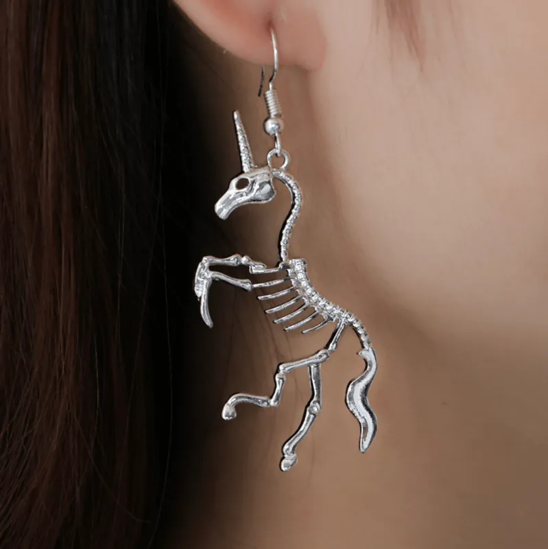 Silvertone Unicorn Skeleton Drop Earrings made by Zulily